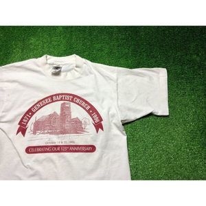 Vintage 1996 Genesee Baptist Church Bible Jesus God Mens White Tee Size Medium